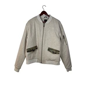 Qilo Wool Bomber Jacket Large Cream MultiCam Camo Tactical Quilted Lining NEW
